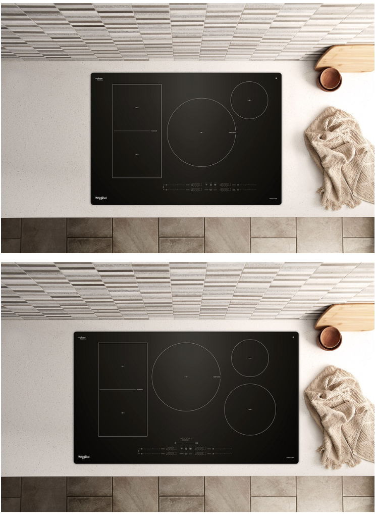 A Whirlpool Cooktop. Next to it is a dishcloth.