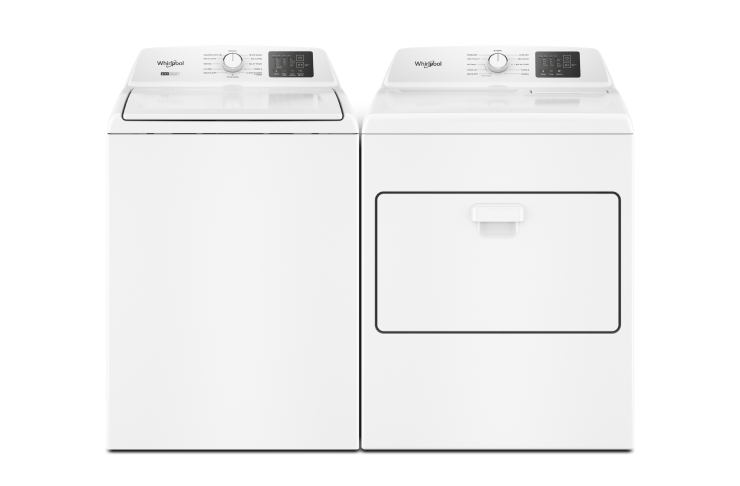 Laveuse à chargement vertical Whirlpool<sup>®</sup> de 4,8 à 4,9 pi cu CEI avec agitateur amovible 2 en 1 et sécheuse électrique Whirlpool<sup>®</sup> de 7 pi cu avec détection automatique