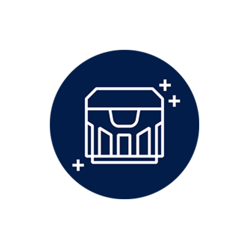 Un cercle bleu avec l'icône d'un bouchon de bouteille, qui représente le bouchon automatique des bouteilles Swash.