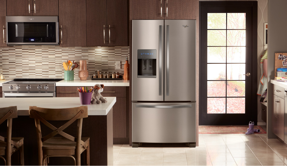 Whirlpool Combination Microwave A rustic kitchen featuring stainless steel Whirlpool appliances