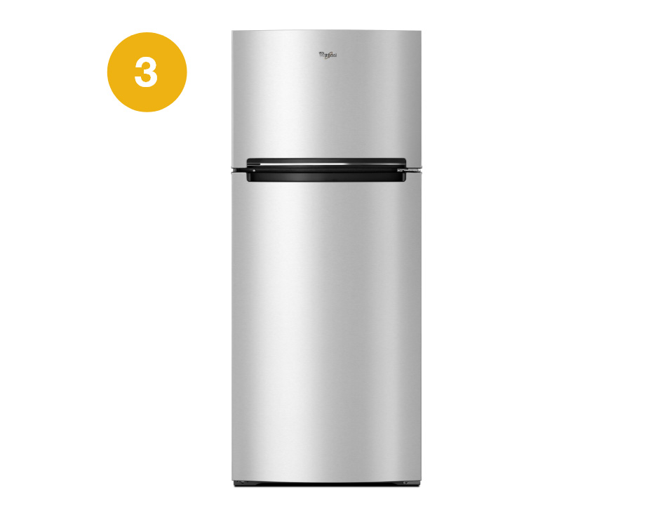 Whirlpool Combination Microwave A stainless steel Whirlpool refrigerator with a top-freezer