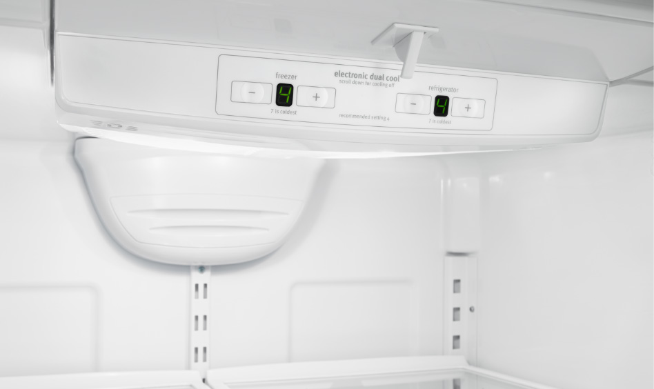 Whirlpool Combination Microwave The interior of a Whirlpool refrigerator, showing the temperature control