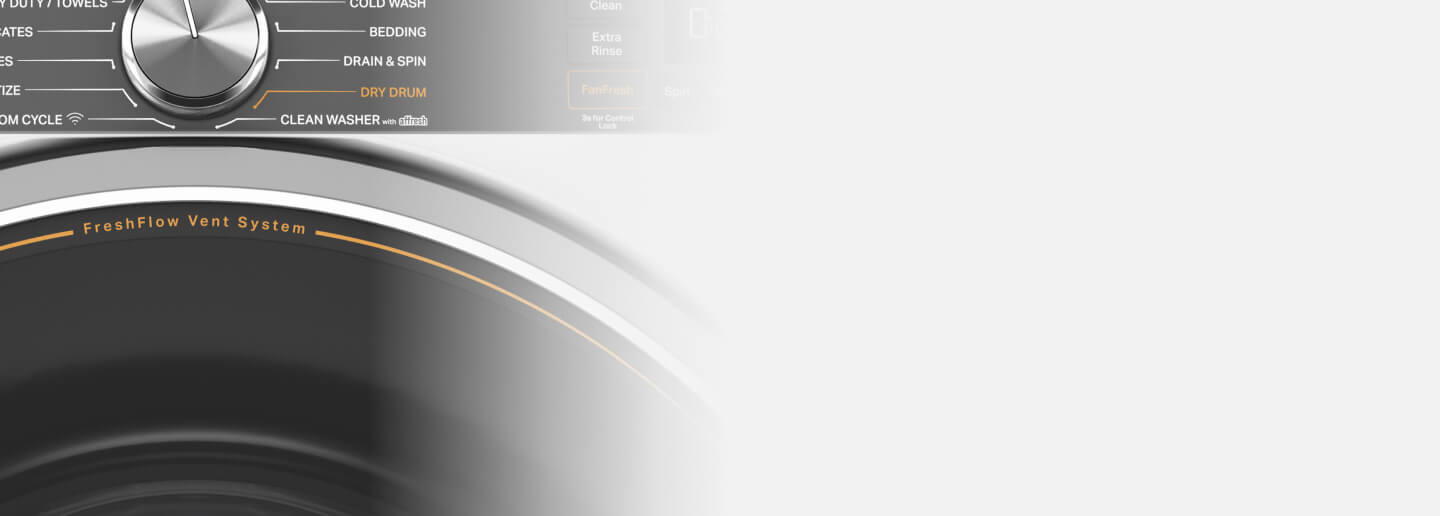 Close up image of a Whirlpool® Washer with FreshFlow™ Vent System
