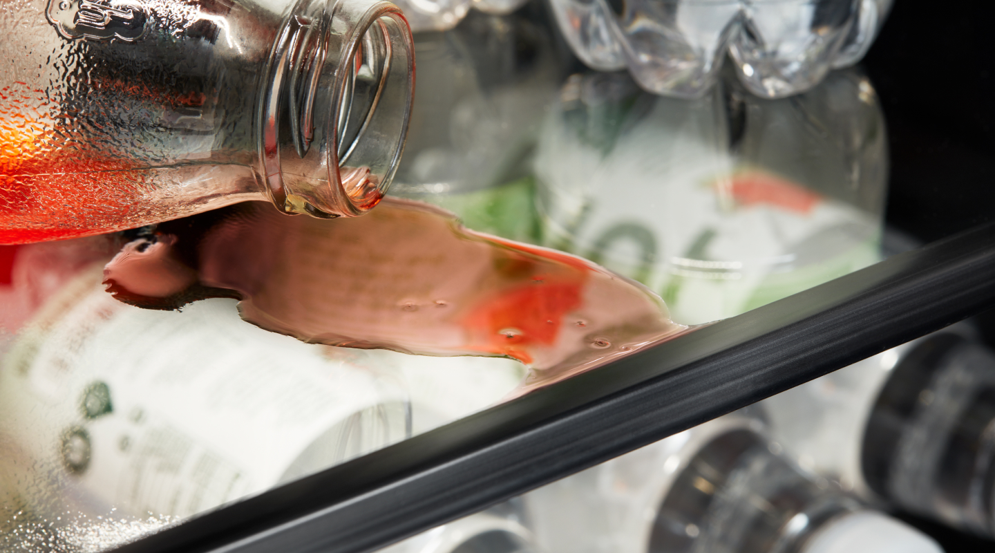 Liquide renversé sur la tablette d'un réfrigérateur Liquide renversé sur la tablette d'un réfrigérateur