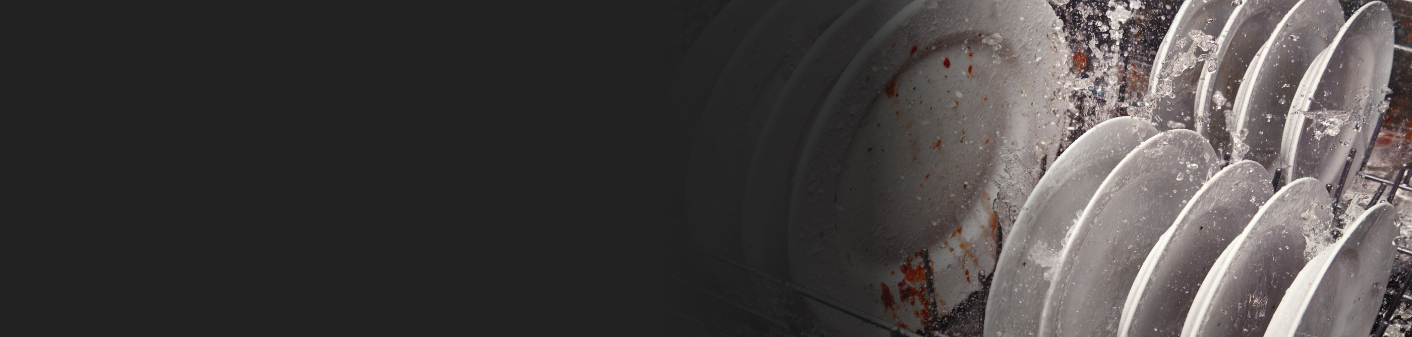 White dishes being sprayed with water in a dishwasher