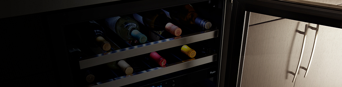 An open wine fridge