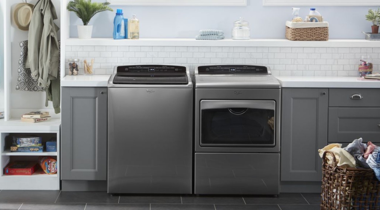 Washer and dryer pair with intuitive touch screens from Whirlpool.