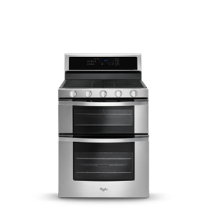 Image of a Whirlpool stainless steel double oven freestanding range