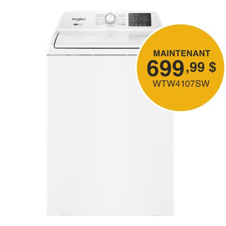 Laveuse à chargement vertical Whirlpool® avec agitateur amovible 2 en 1 - 4.8 à 4,9 pi cu