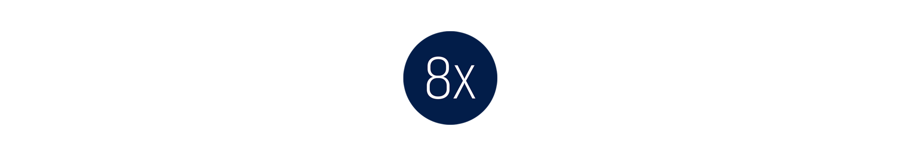 A blue circle with "8x". Refers to Swash being eight times concentrated so you can use less detergent. 
