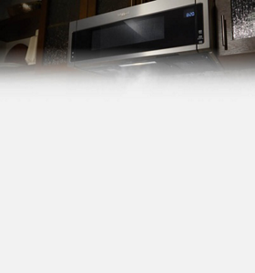  Low profile microwave above a kitchen range