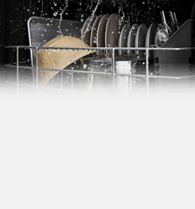 Dishes inside a dishwasher