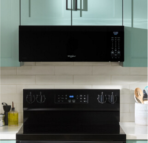  Low profile microwave above an electric range