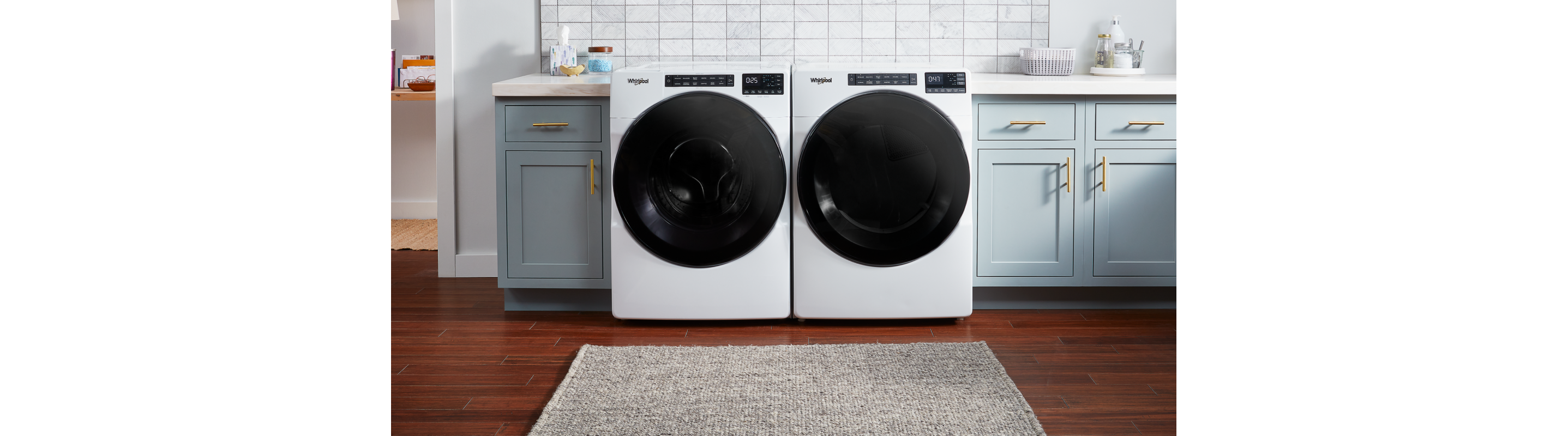 White Whirlpool® front load washer and dryer