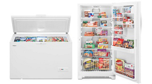  A Whirlpool® Chest Freezer and Whirlpool® Upright Freezer