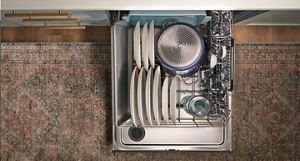 Aerial view of a loaded dishwasher